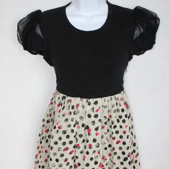 Forever 21 Women's Dress Polka Dot Short Sleeve Puffy  Black Beige Red Small - Picture 1 of 8